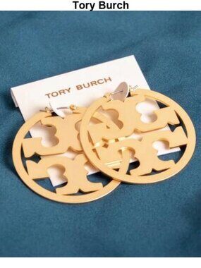 Tory Burch Miller Logo Gold Hoop Earrings